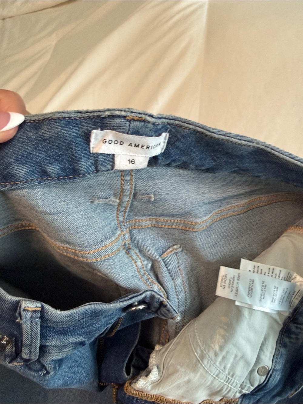Good American Light Blue Distressed Straight Leg Jeans - Picture 2 of 3